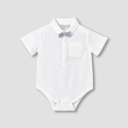 Juniors Collared Short Sleeves Bodysuit and Dungaree Set with Stripes