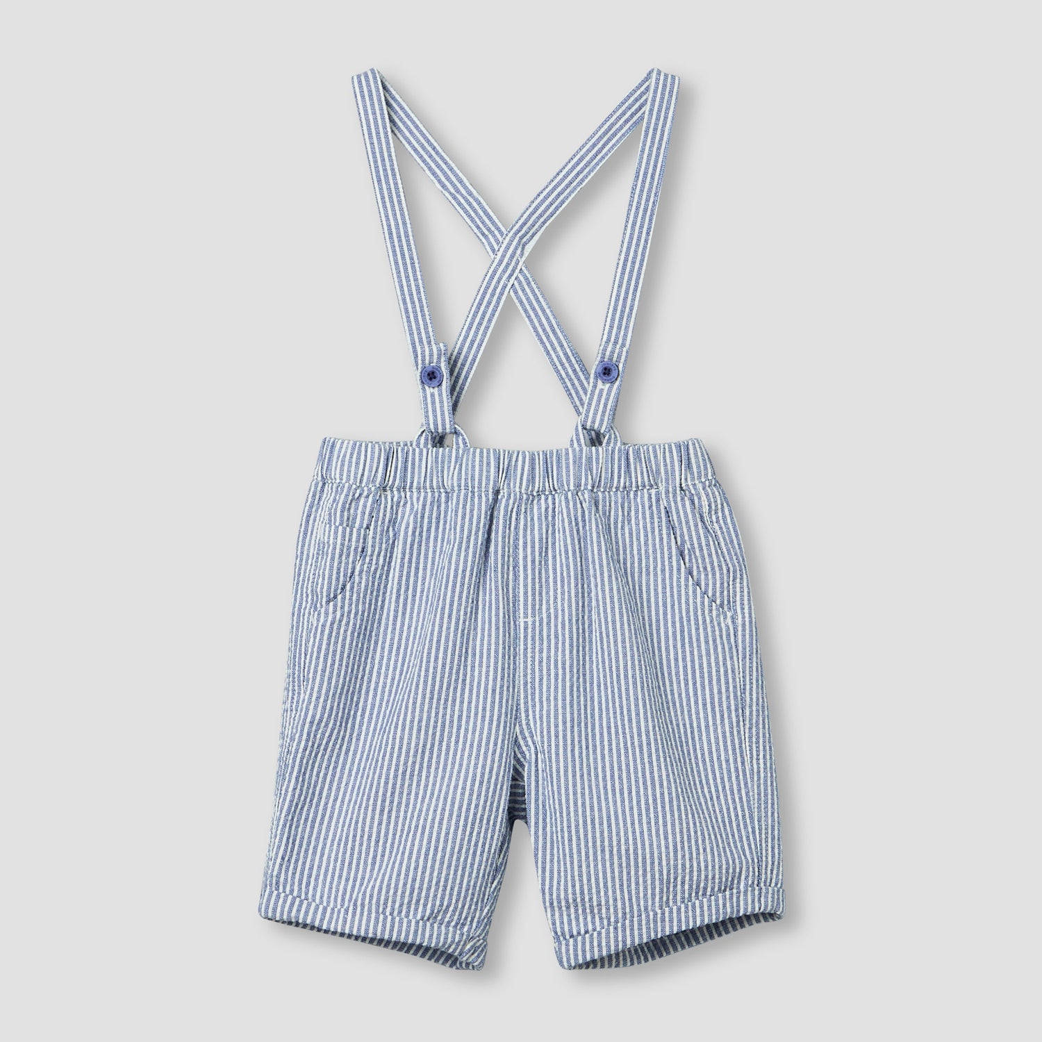 Juniors Collared Short Sleeves Bodysuit and Dungaree Set with Stripes