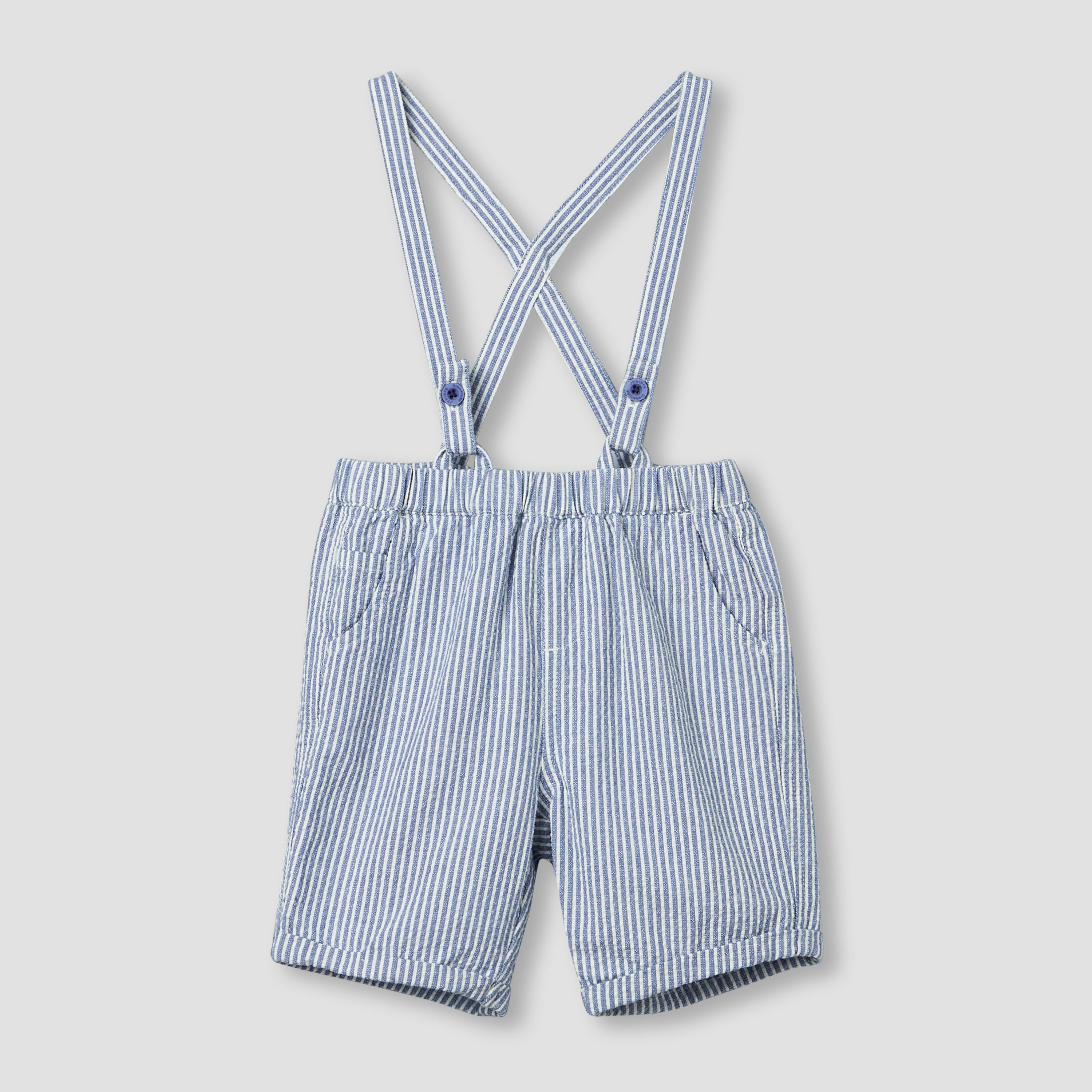 Juniors Collared Short Sleeves Bodysuit and Dungaree Set with Stripes
