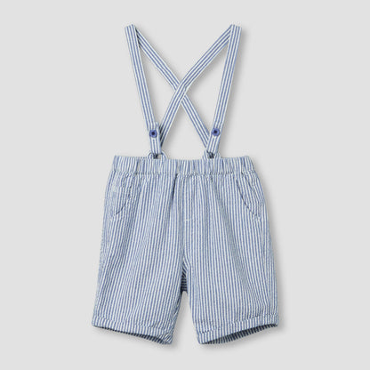 Juniors Collared Short Sleeves Bodysuit and Dungaree Set with Stripes