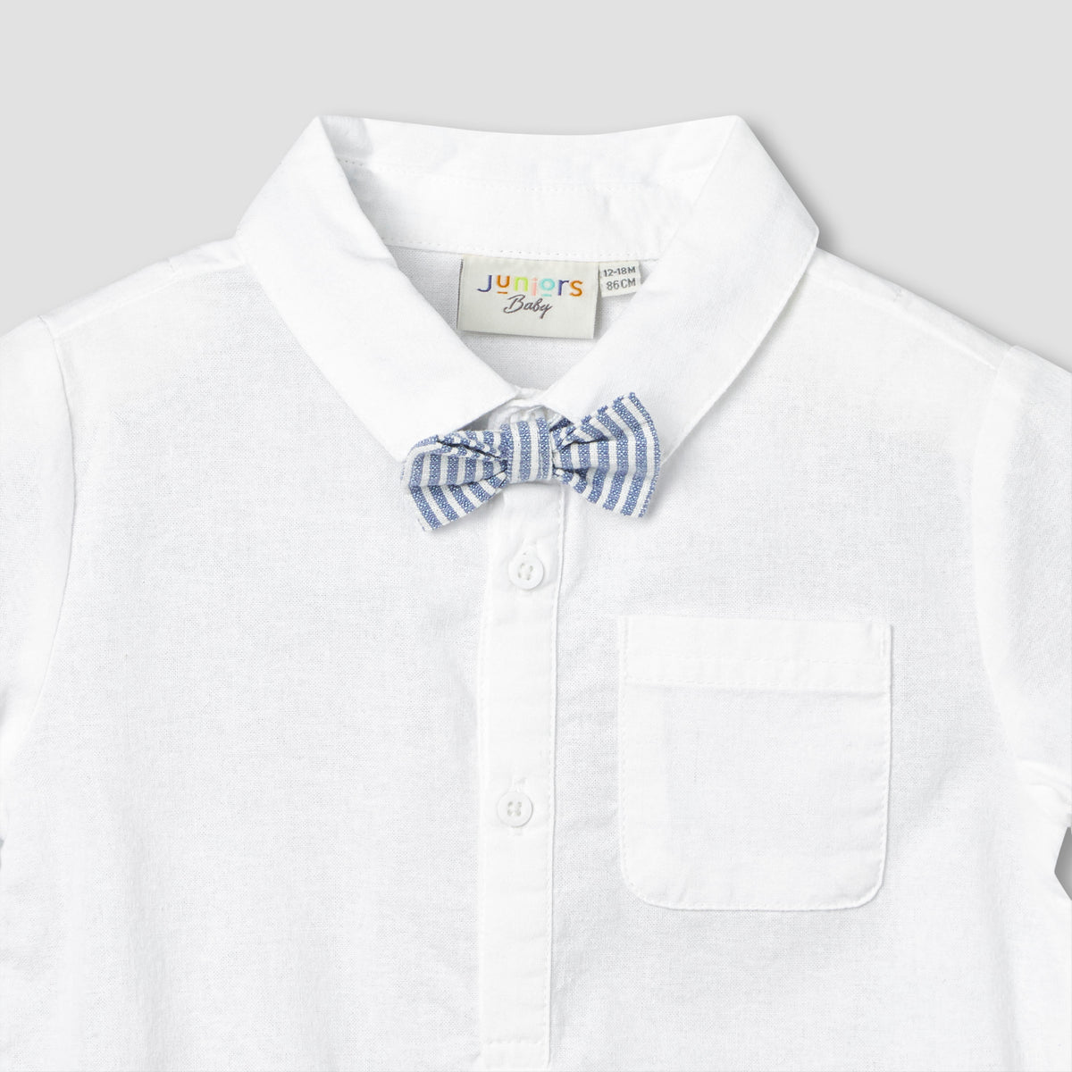 Juniors Collared Short Sleeves Bodysuit and Dungaree Set with Stripes
