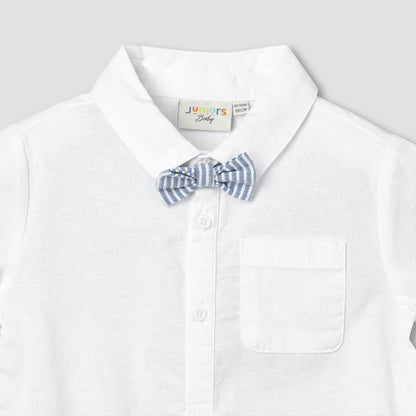 Juniors Collared Short Sleeves Bodysuit and Dungaree Set with Stripes