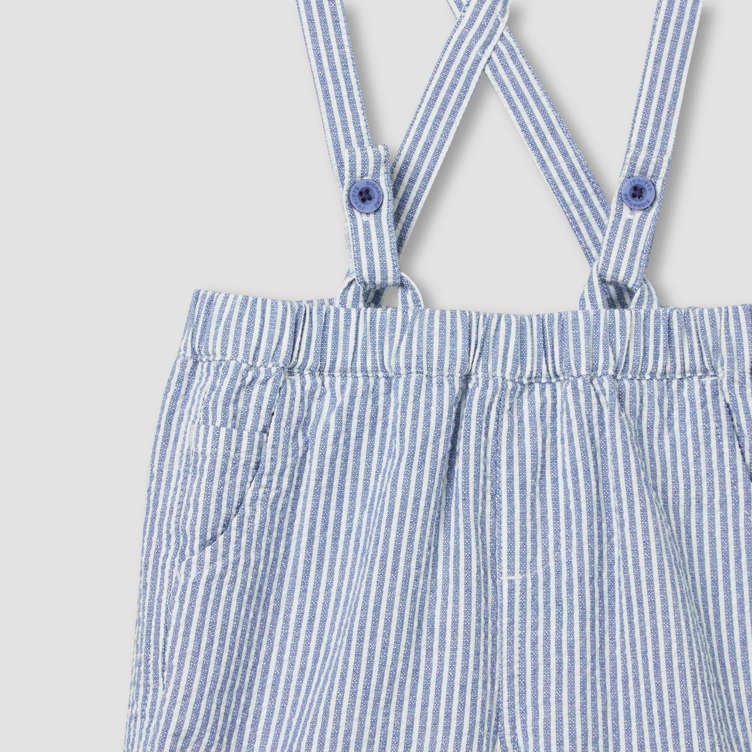 Juniors Collared Short Sleeves Bodysuit and Dungaree Set with Stripes