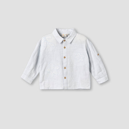 Juniors Collared Neck Long Sleeve Shirt and Shorts Set with Pockets