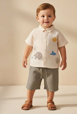 Juniors Collared Short Sleeves Shirt and Shorts Set with Embroidery