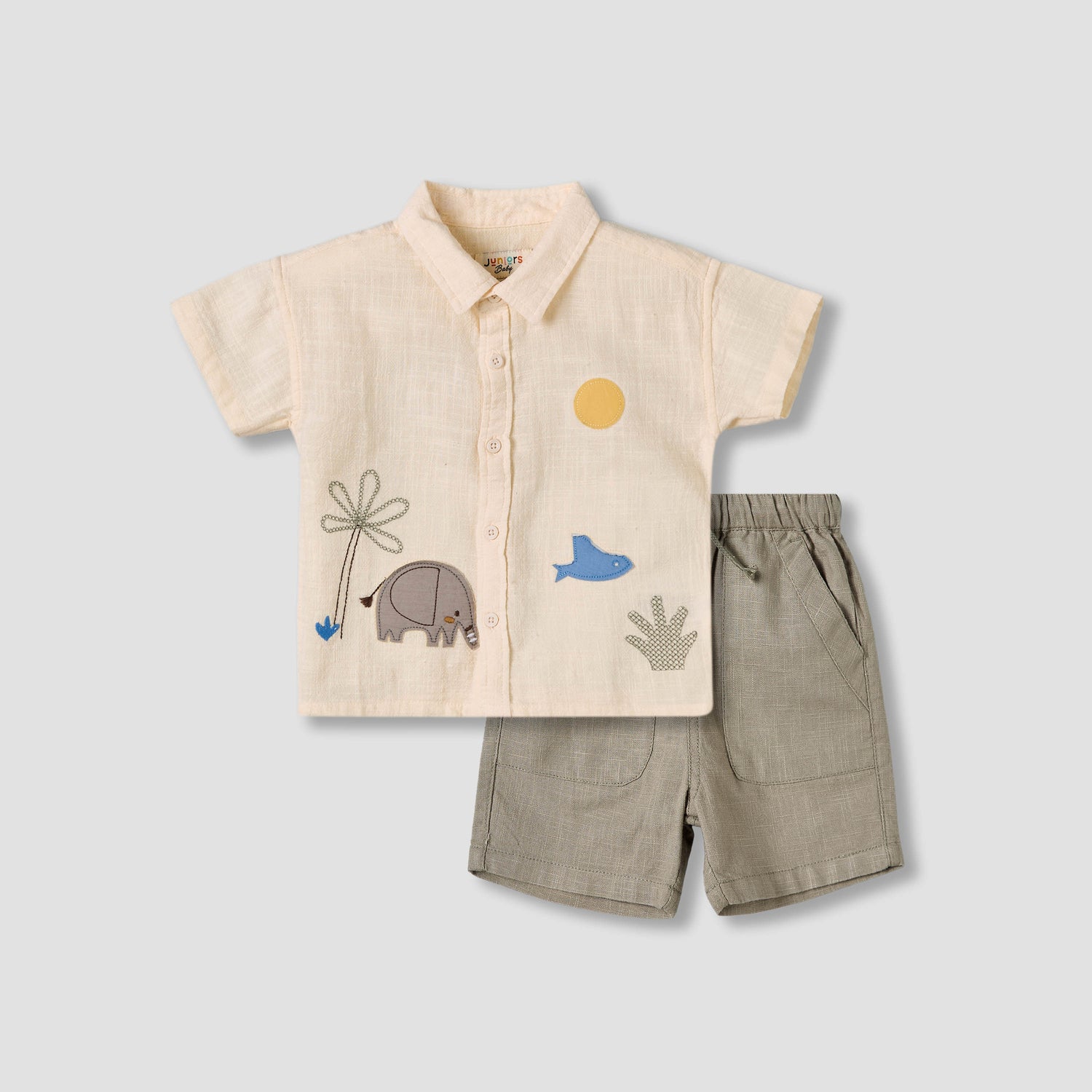 Juniors Collared Short Sleeves Shirt and Shorts Set with Embroidery