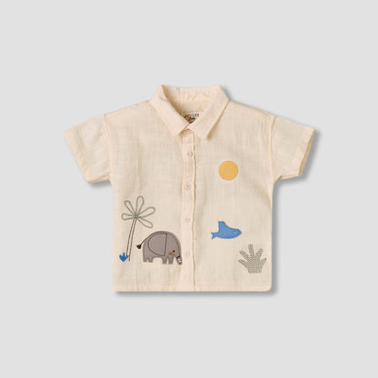 Juniors Collared Short Sleeves Shirt and Shorts Set with Embroidery
