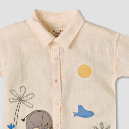 Juniors Collared Short Sleeves Shirt and Shorts Set with Embroidery