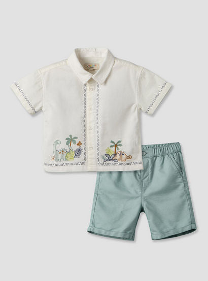 Juniors Collared Short Sleeves Shirt and Shorts Set with Embroidery-baby-boys-clothing-setsandcoords-image-2