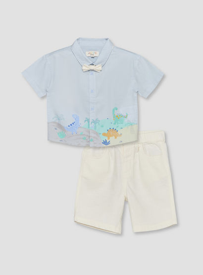 Juniors Collared Short Sleeves Shirt and Shorts Set with Dinosaur Print-baby-boys-clothing-setsandcoords-image-2