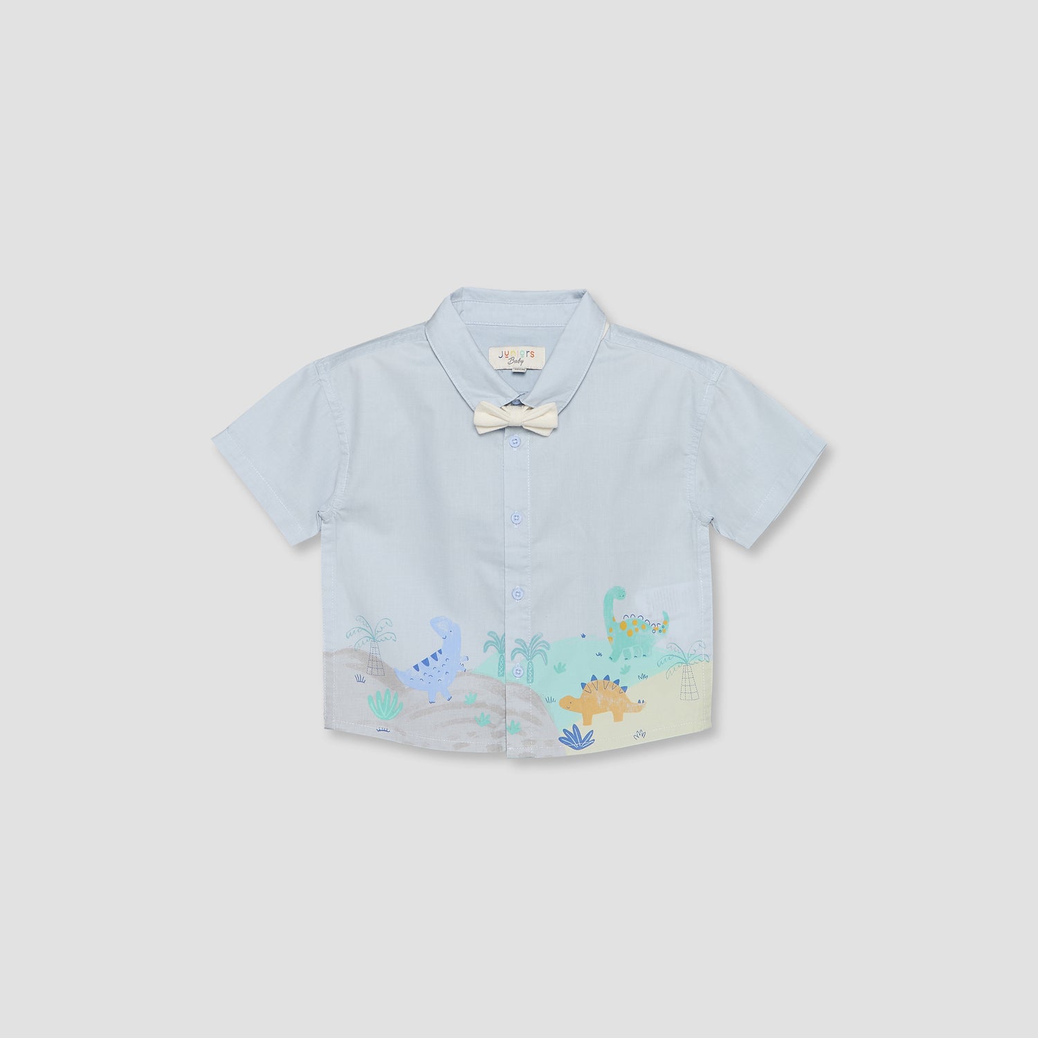 Juniors Collared Short Sleeves Shirt and Shorts Set with Dinosaur Print