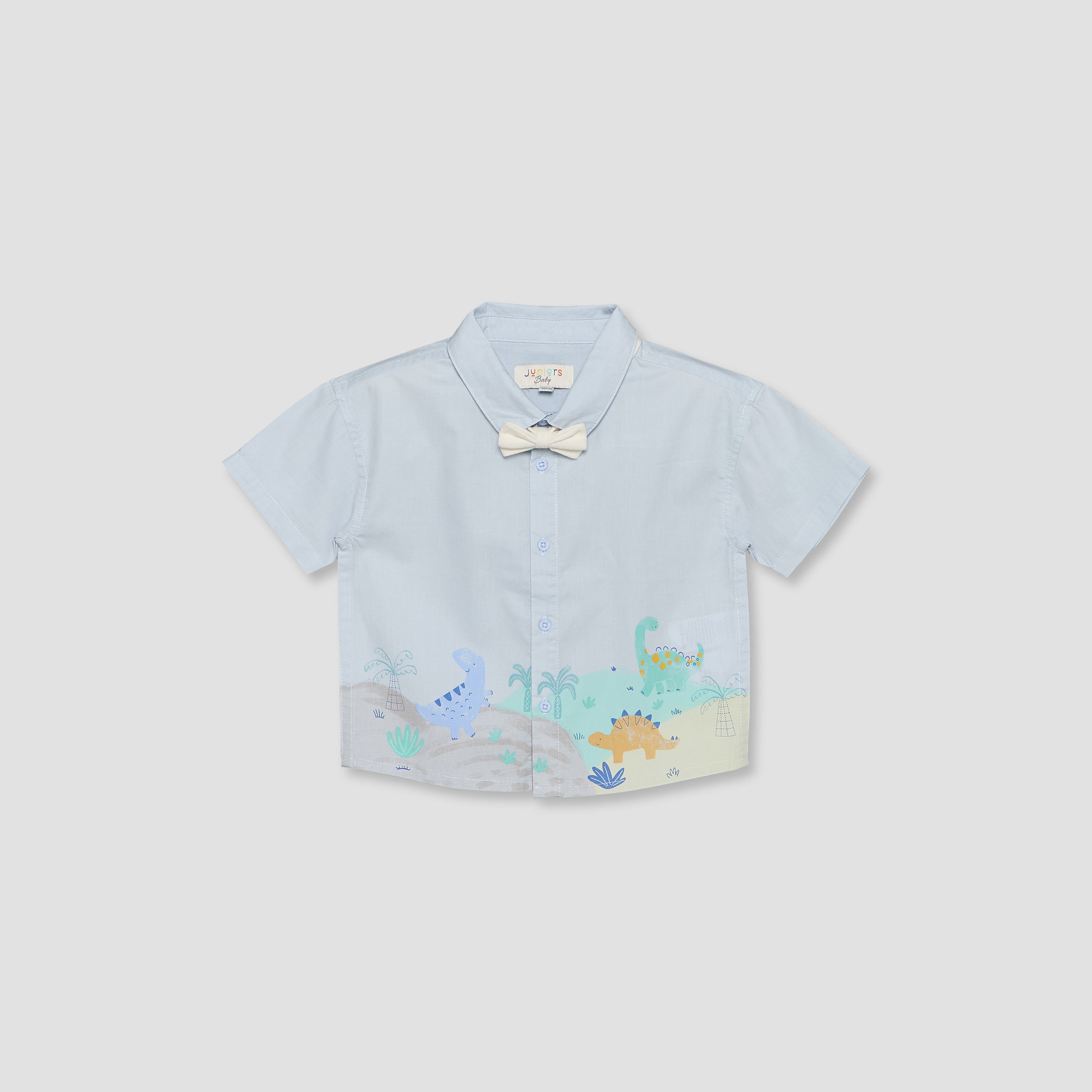 Juniors Collared Short Sleeves Shirt and Shorts Set with Dinosaur Print