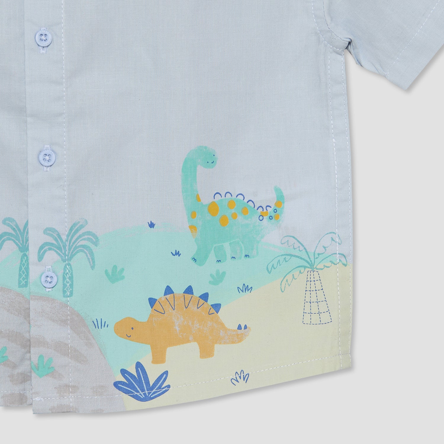 Juniors Collared Short Sleeves Shirt and Shorts Set with Dinosaur Print