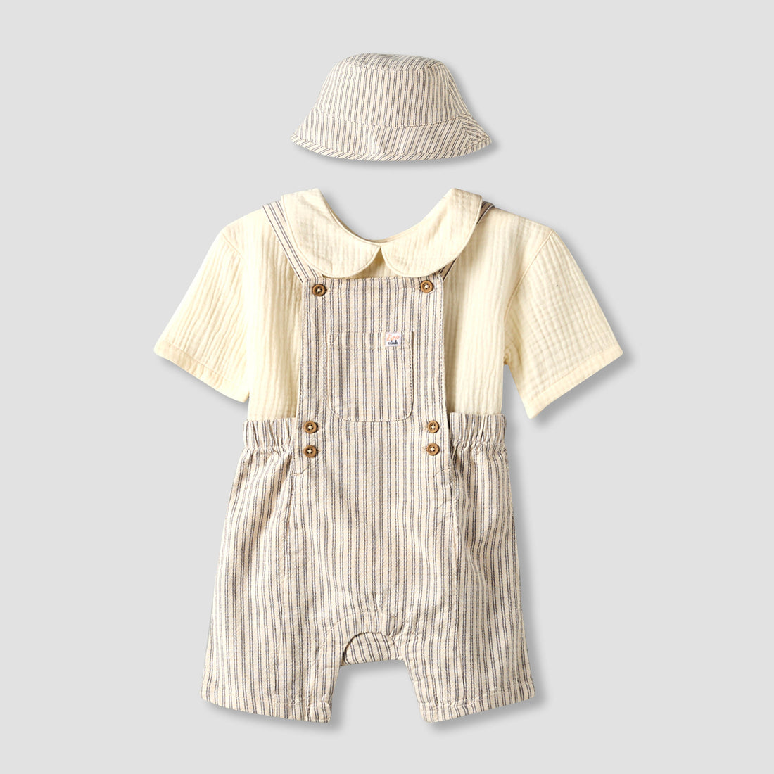Juniors Collared Short Sleeves Shirt and Dungaree Set with Hat - Multicolour / 24-36 mths