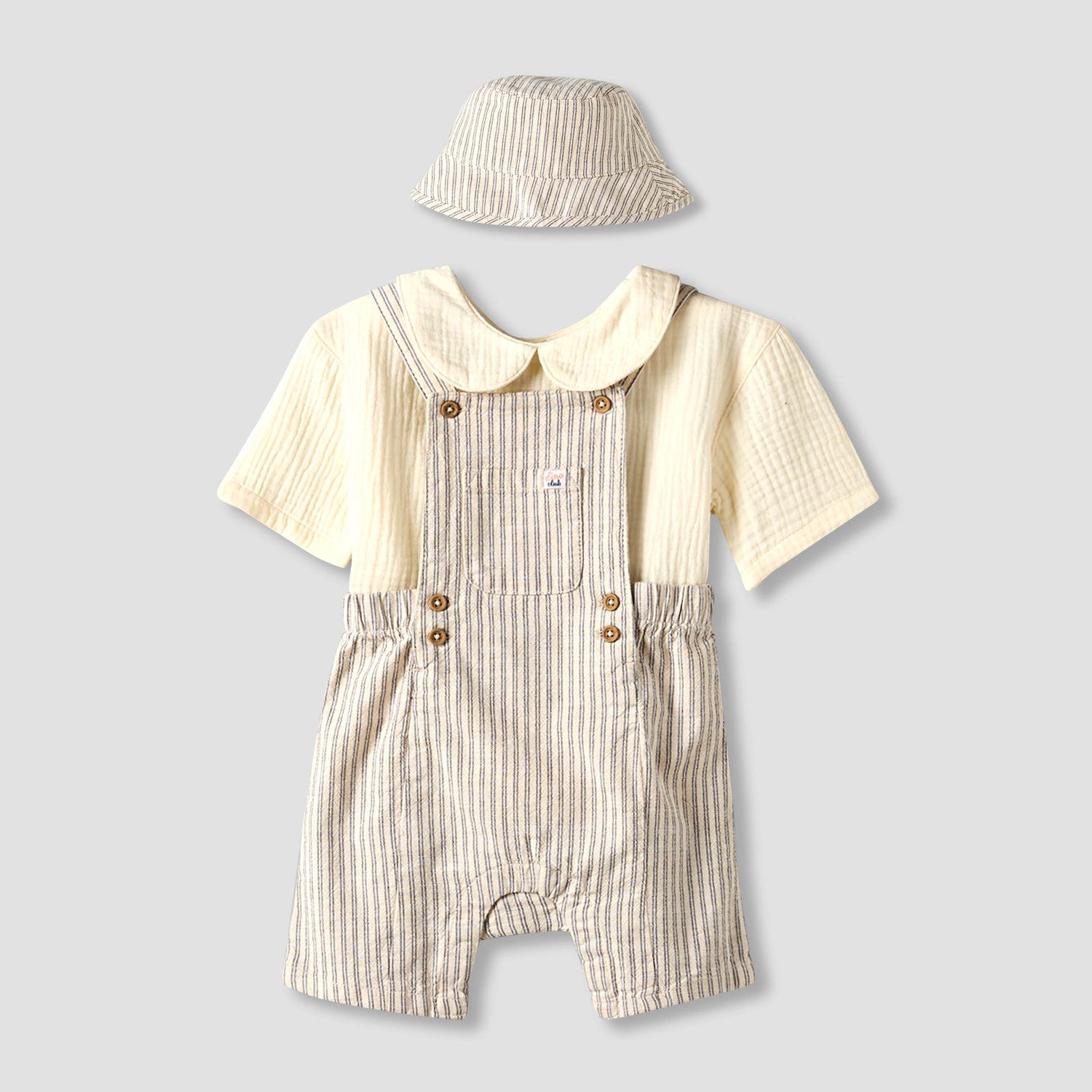 Juniors Collared Short Sleeves Shirt and Dungaree Set with Hat - Multicolour / 24-36 mths