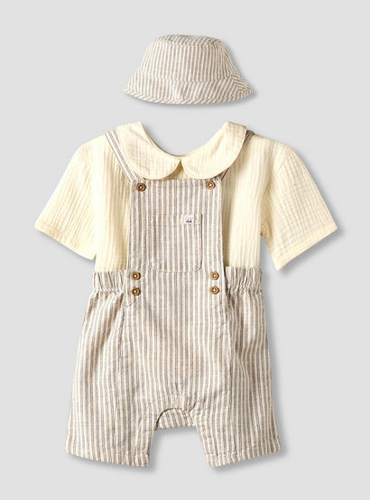 Juniors Collared Short Sleeves Shirt and Dungaree Set with Hat-baby-boys-clothing-setsandcoords-image-1