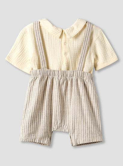 Juniors Collared Short Sleeves Shirt and Dungaree Set with Hat-baby-boys-clothing-setsandcoords-image-2