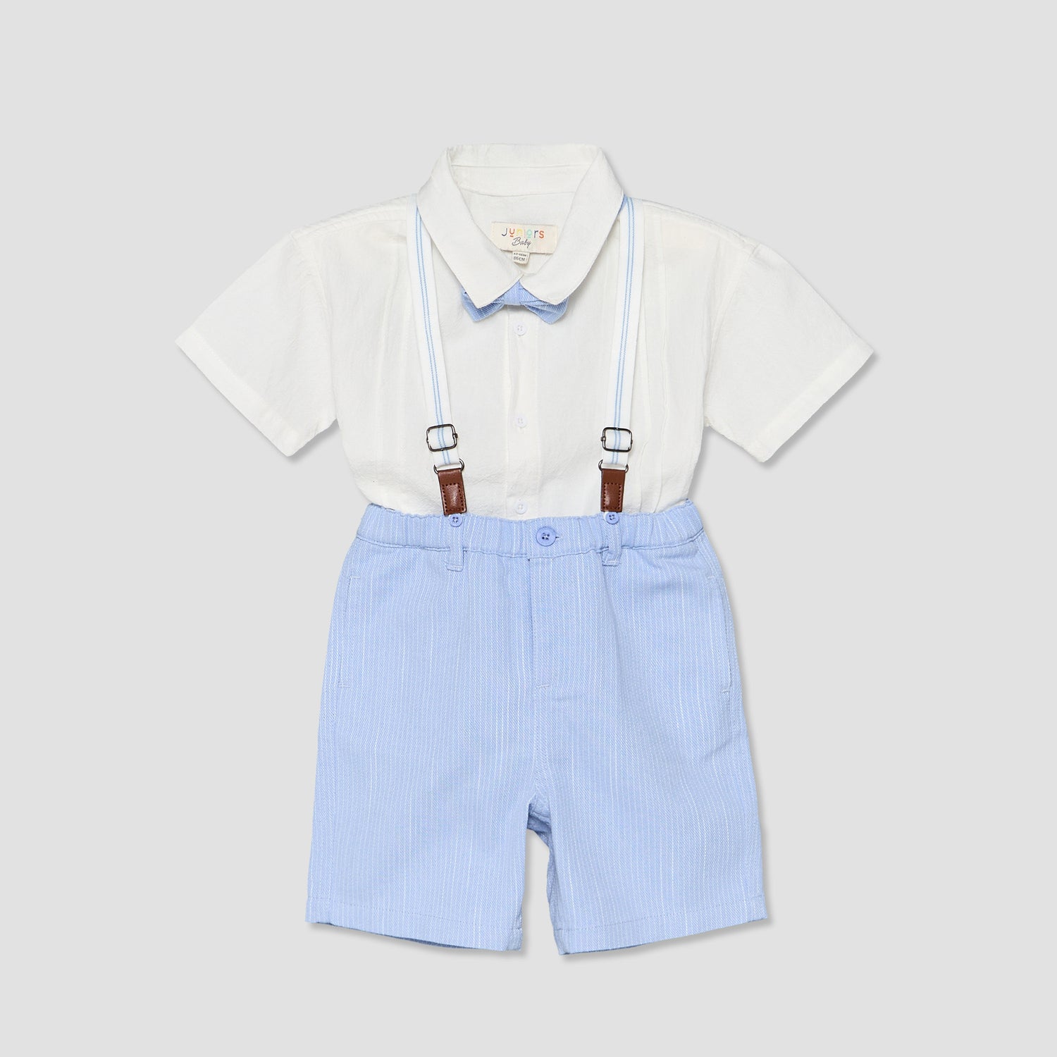 Set of 3 Juniors Collared Short Sleeve Shirt and Shorts Set with Bow Tie - Multicolour / 12-18 mths