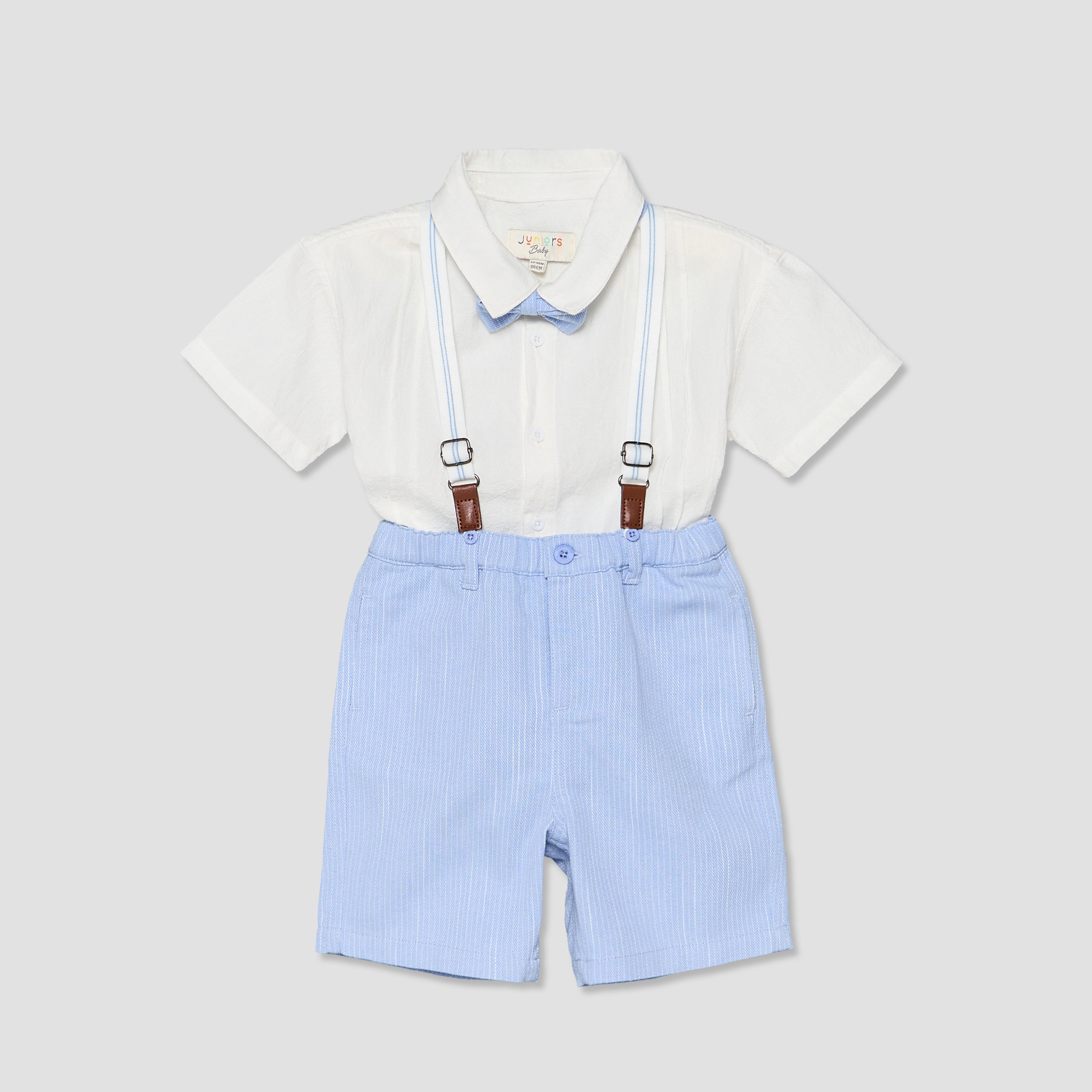 Set of 3 Juniors Collared Short Sleeve Shirt and Shorts Set with Bow Tie - Multicolour / 12-18 mths