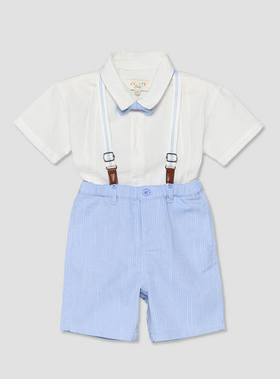 Set of 3 Juniors Collared Short Sleeve Shirt and Shorts Set with Bow Tie-baby-boys-clothing-setsandcoords-image-2