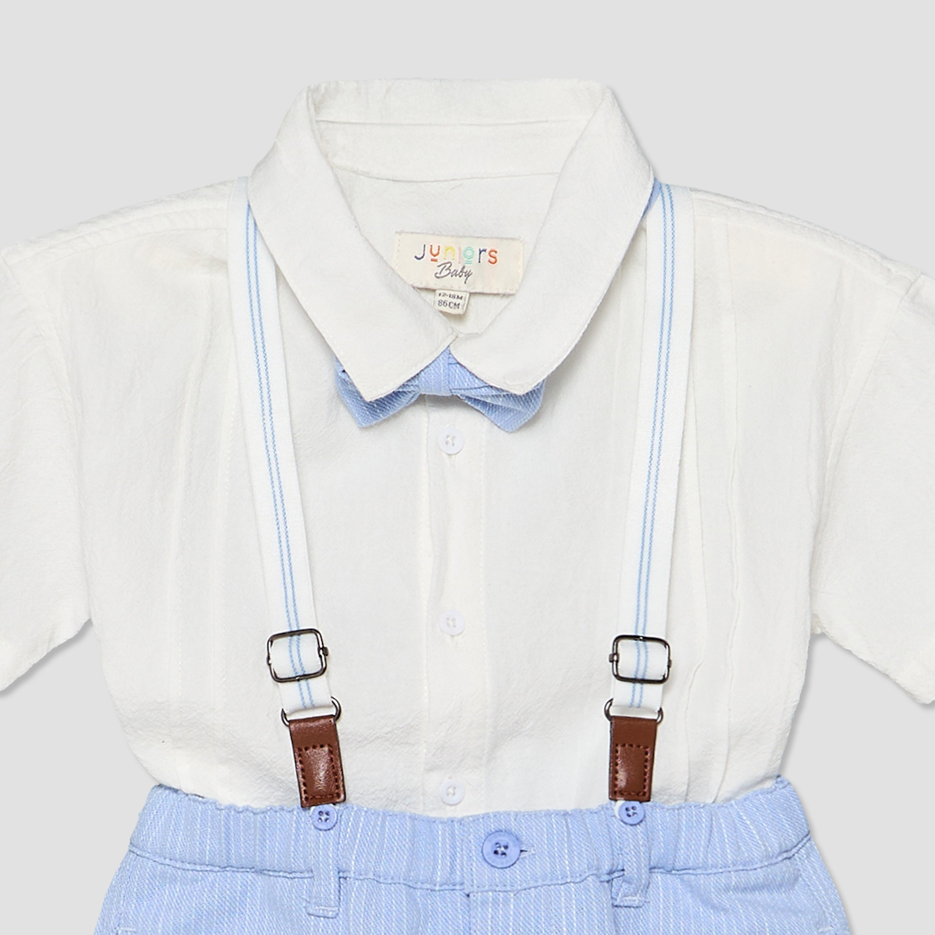 Set of 3 Juniors Collared Short Sleeve Shirt and Shorts Set with Bow Tie