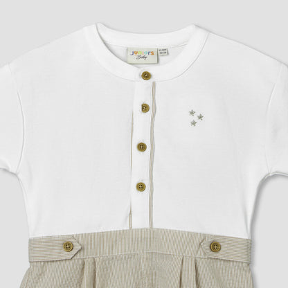 Juniors Henley Neck Short Sleeves Romper with Star Embroidered
