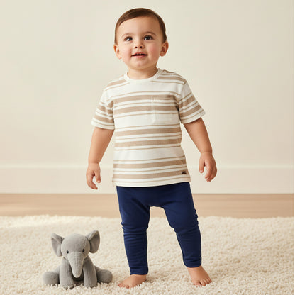 Giggles Crew Neck Short Sleeve T-shirt with Stripes - Multicolour / 12-18 mths