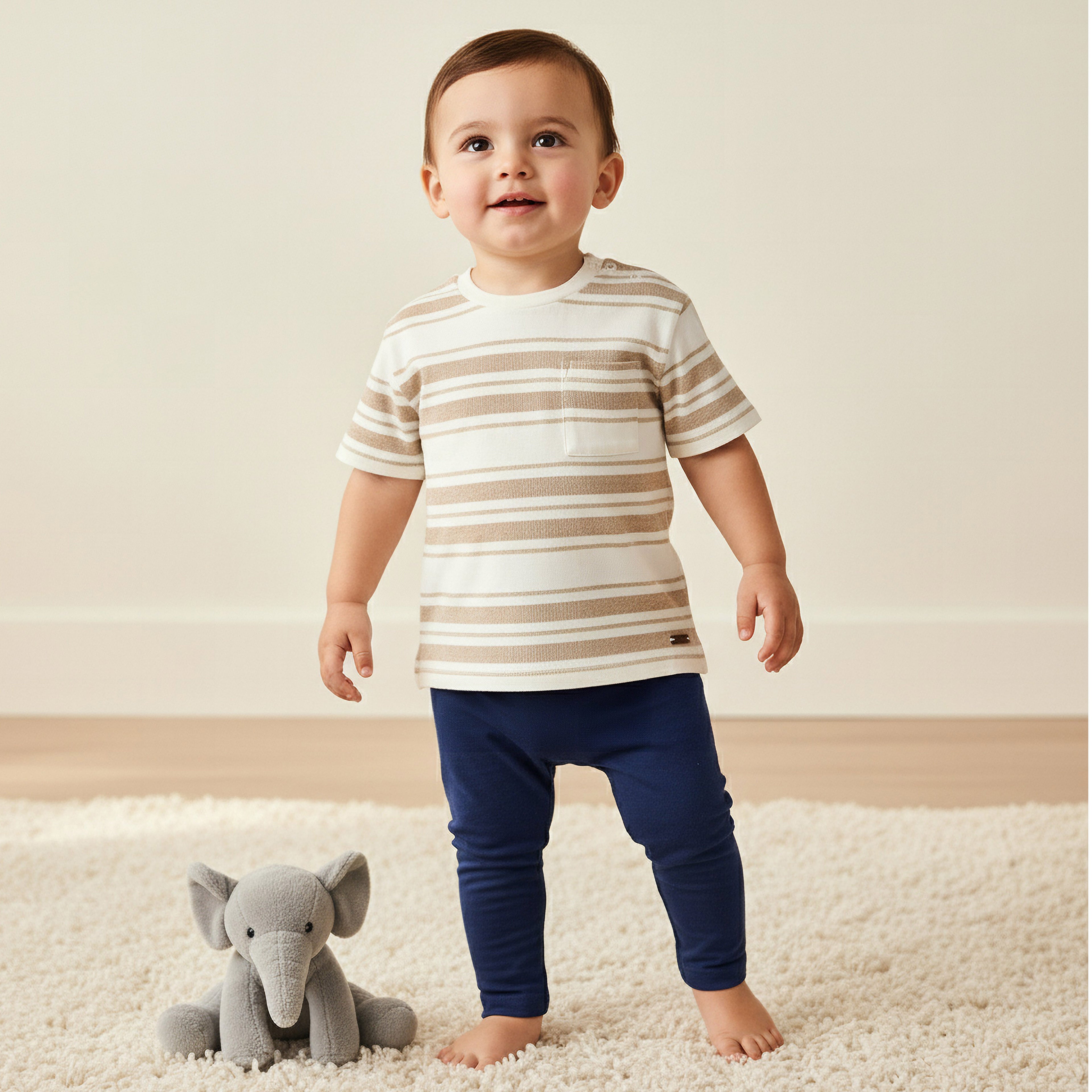 Giggles Crew Neck Short Sleeve T-shirt with Stripes
