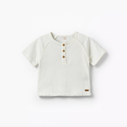 Giggles Henley Neck Short Sleeves T-shirt with Texture