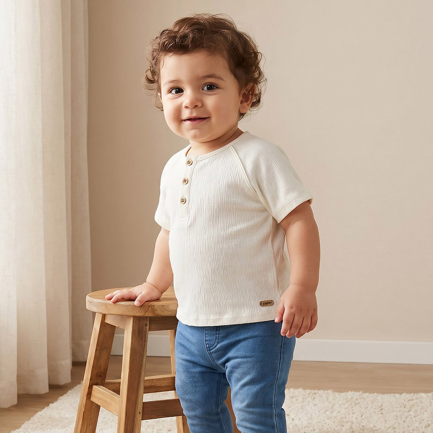 Giggles Henley Neck Short Sleeves T-shirt with Texture