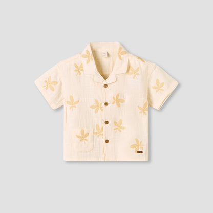 Giggles Short Sleeves Shirt with Embroidery - Peach / 12-18 mths