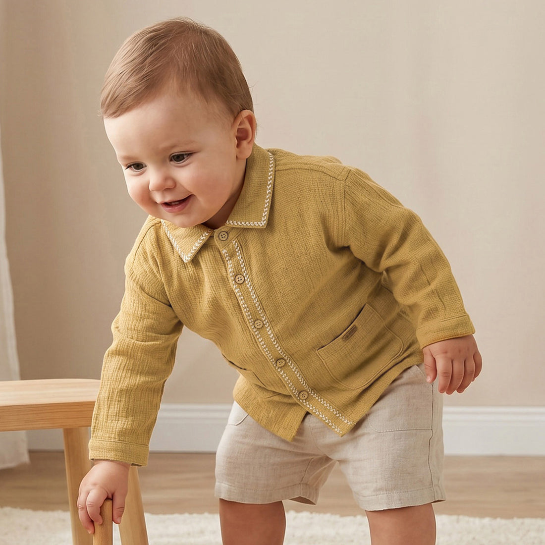 Giggles Long Sleeves Shirt with Embroidery - Yellow / 12-18 mths
