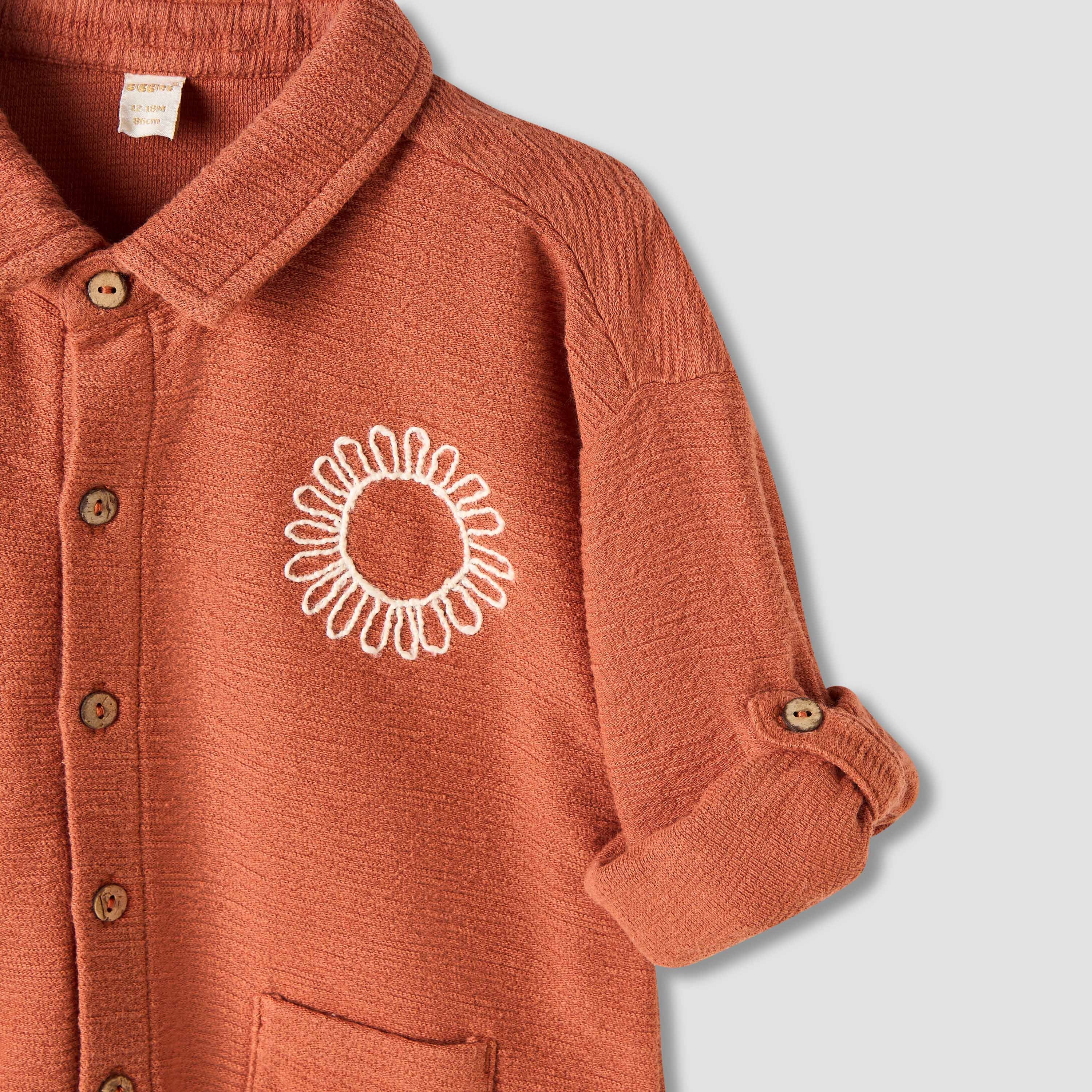 Giggles Boys Shirt with Embroidery - Cotton - Long Sleeves