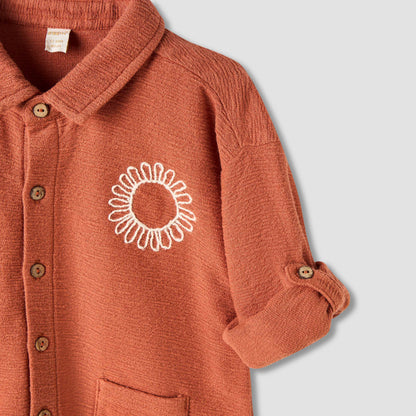 Giggles Boys Shirt with Embroidery - Cotton - Long Sleeves