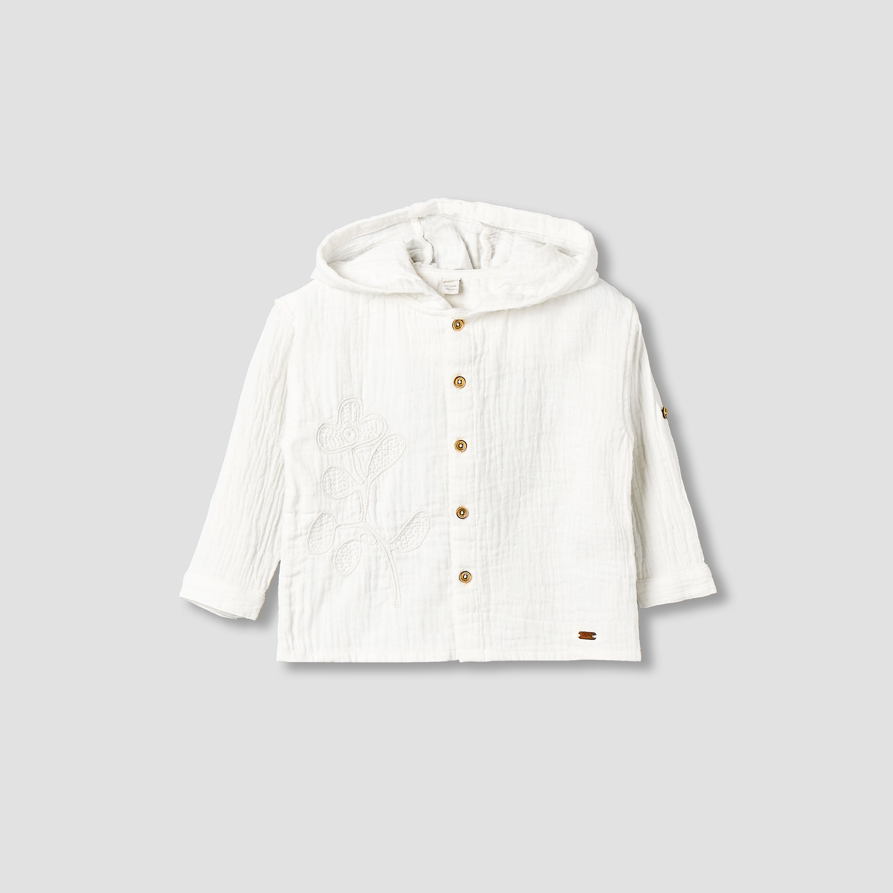 Giggles Hooded Long Sleeves Shirt with Floral Applique