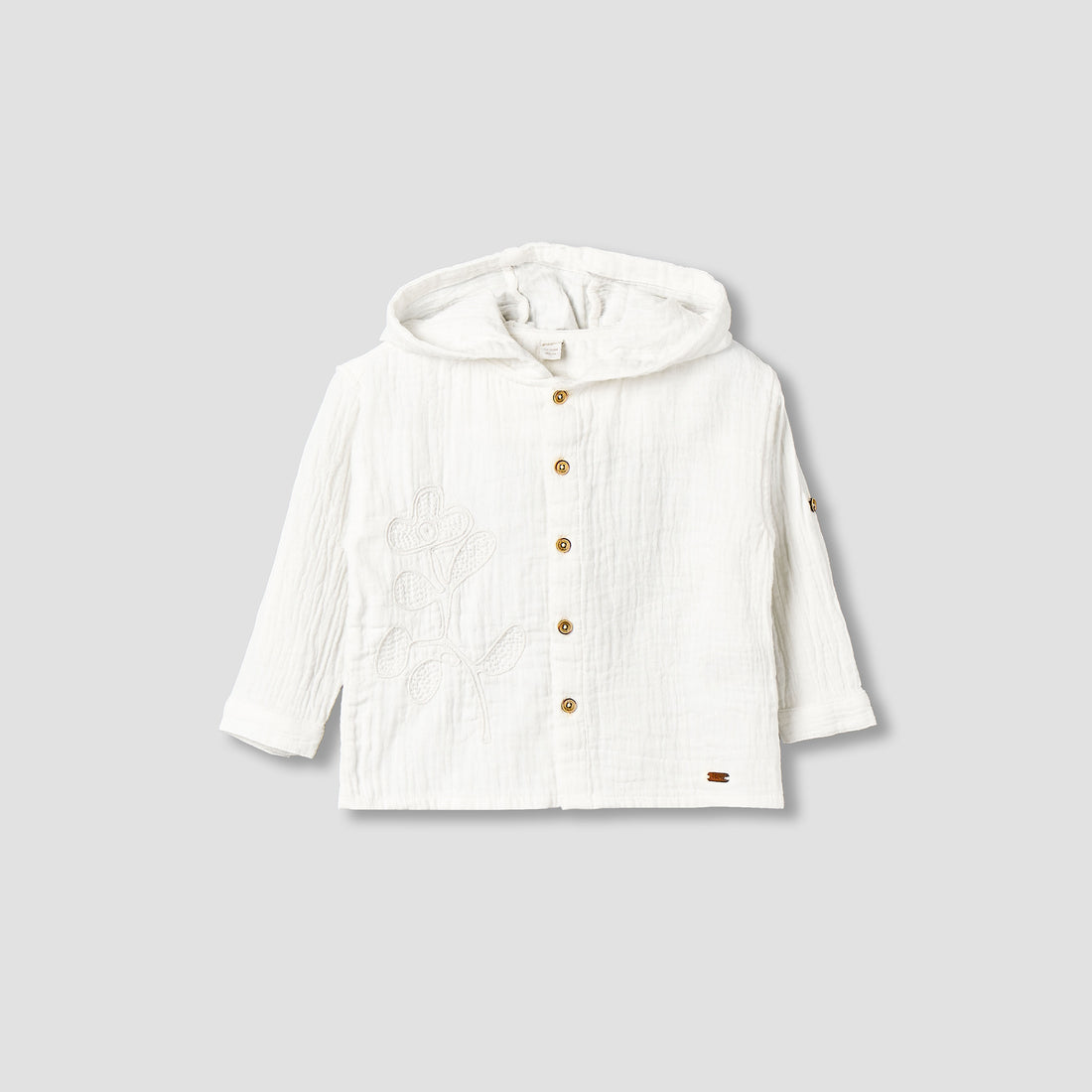 Giggles Hooded Long Sleeves Shirt with Floral Applique - Cream / 12-18 mths