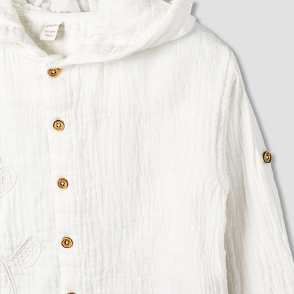 Giggles Hooded Long Sleeves Shirt with Floral Applique