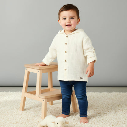 Giggles Hooded Long Sleeves Shirt with Floral Applique
