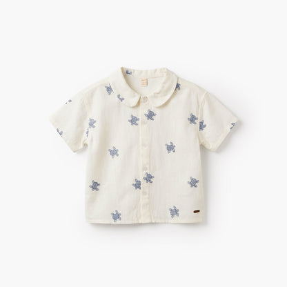 Giggles Short Sleeve Shirt with Turtle Embroidery