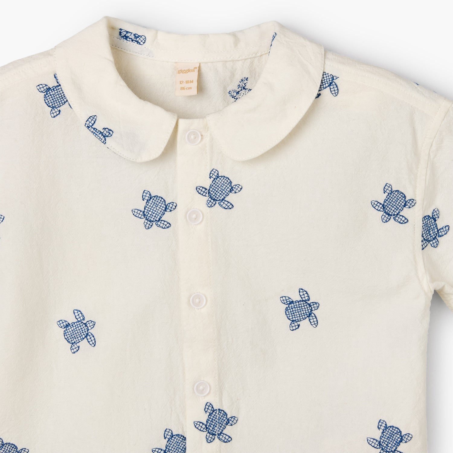 Giggles Short Sleeve Shirt with Turtle Embroidery