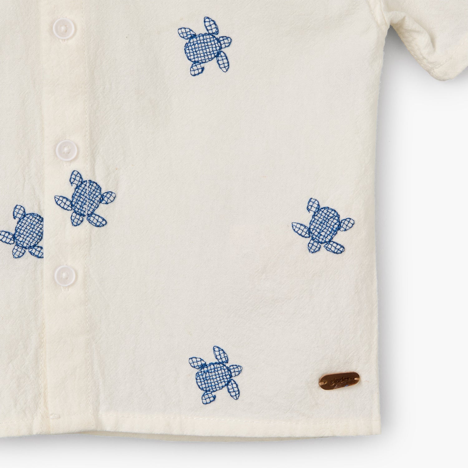 Giggles Short Sleeve Shirt with Turtle Embroidery