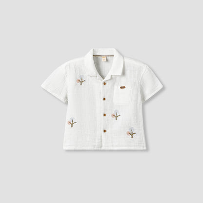 Giggles Short Sleeve Shirt with Embroidery - White / 12-18 mths