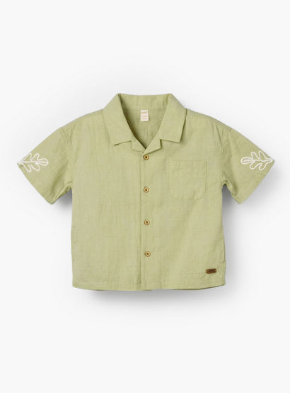 Giggles Short Sleeves Shirt with Leaf Embroidery-baby-boys-clothing-shirts-image-2