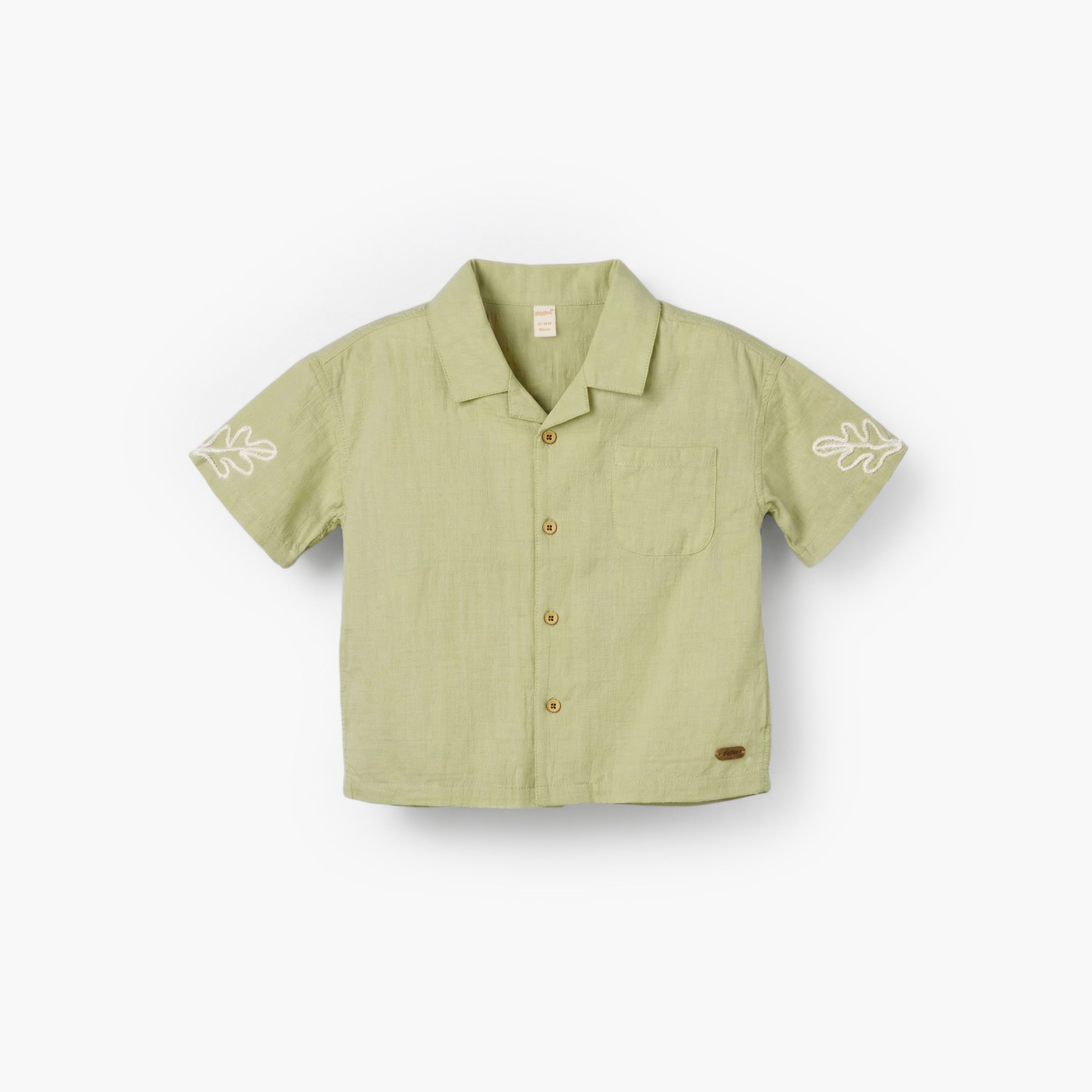Giggles Short Sleeves Shirt with Leaf Embroidery