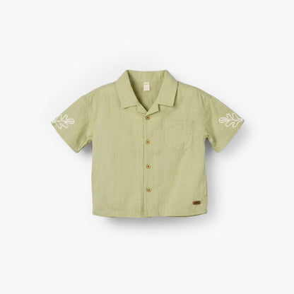 Giggles Short Sleeves Shirt with Leaf Embroidery