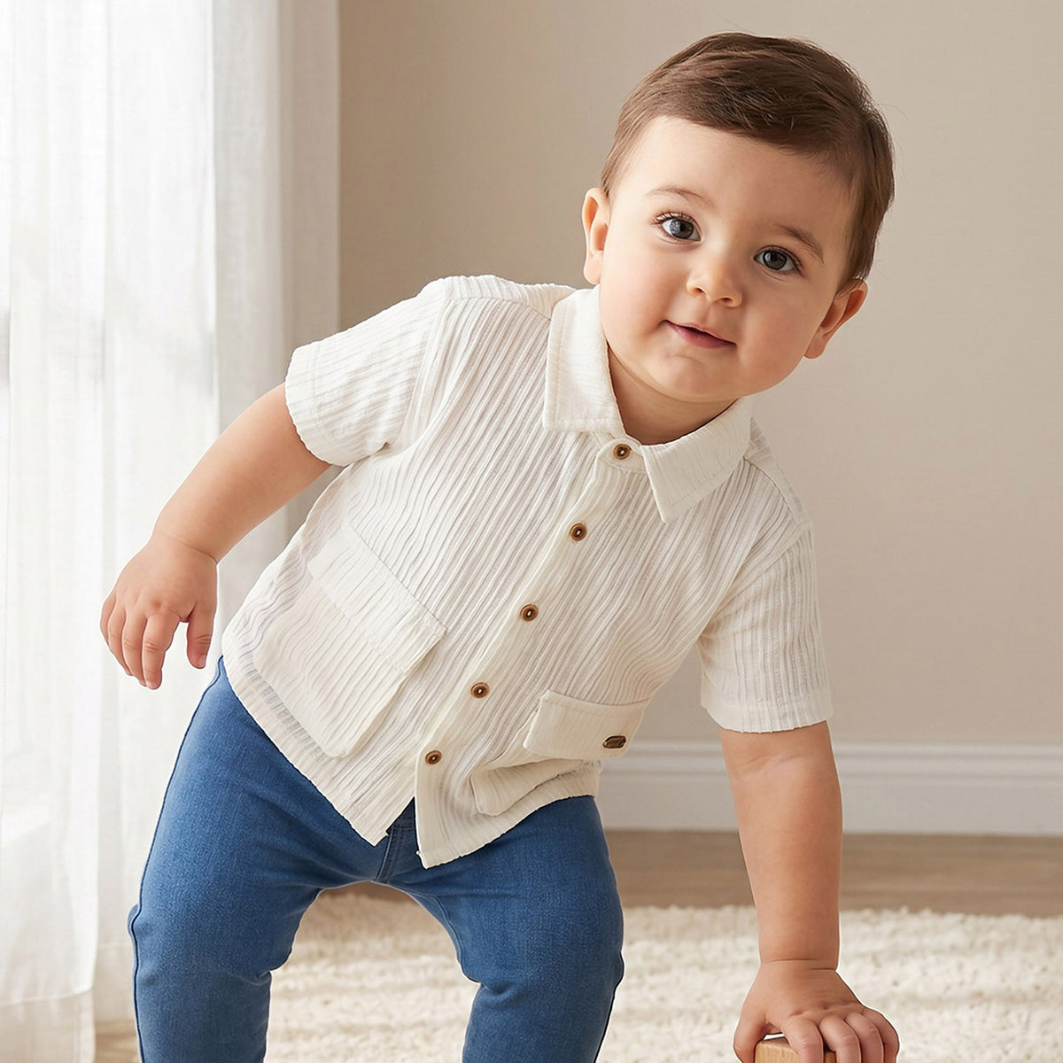 Giggles Short Sleeves Shirt with Ribbed Texture