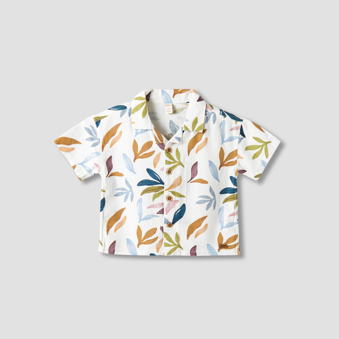 Giggles Short Sleeve Shirt with Leaf Print - White / 12-18 mths