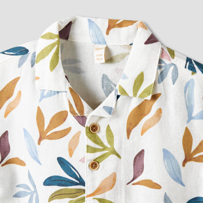 Giggles Short Sleeve Shirt with Leaf Print