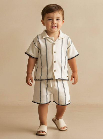 Giggles Camp Collar Short Sleeves Shirt and Shorts Set with Stripes-baby-boys-clothing-setsandcoords-image-1