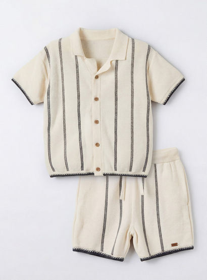 Giggles Camp Collar Short Sleeves Shirt and Shorts Set with Stripes-baby-boys-clothing-setsandcoords-image-2